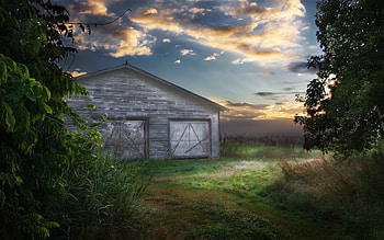 Nature, Clouds, Structure, Greens, Evening, Barn HD wallpaper