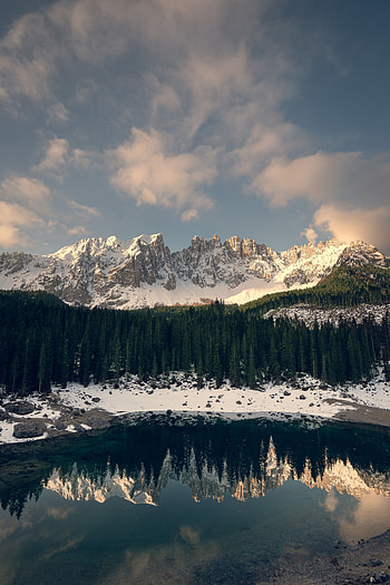 Nature, Mountains, Snow, Lake, Shore, Bank, Forest HD phone wallpaper