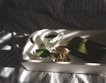 Flower, Miscellanea, Miscellaneous, Cup, Morning, Book, Bed, Tray HD wallpaper