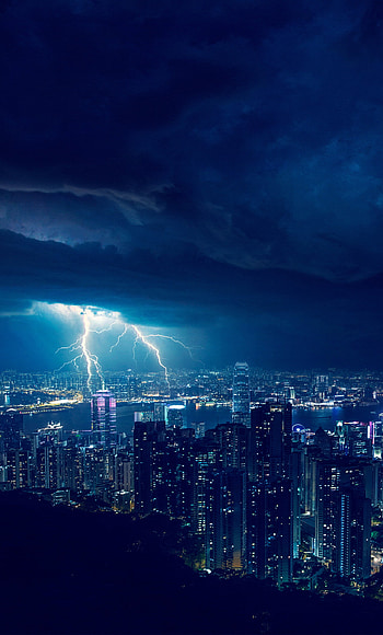 Stormy night in the city, , Captivating visuals, Mesmerizing lightning HD phone wallpaper