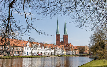 Luebeck, Germany, river, Luebeck, houses, Germany, church HD wallpaper