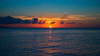 Skyline, sea, calm, body of water, sunset HD wallpaper