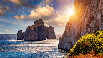 Pan di Zucchero sea stack in Masua, Sardinia, Italy, nature, seashore HD wallpaper