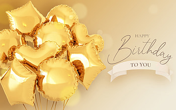 Happy birtay to you, , yellow birtay background, golden balloons, birtay greeting card, bundle of golden balloons, Happy birtay HD wallpaper