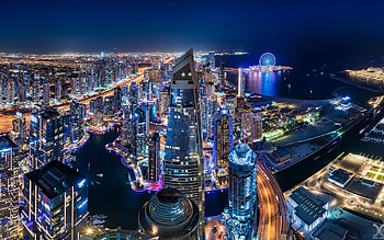Dubai Marina, night, Dubai, skyscrapers, Dubai panorama, Dubai at night, Dubai cityscape, UAE HD wallpaper