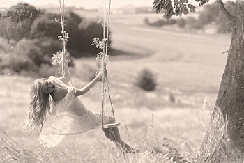 Summer wind, white, black, model, bw, swing, girl, woman, summer, wind HD wallpaper