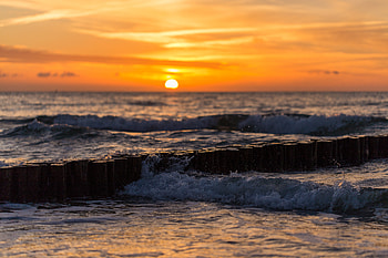 Nature, Sunset, Sea, Waves, Surf HD wallpaper