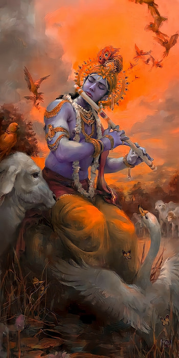Lord Krishna, cloud, art, hindu, bhagwan, india, god HD phone wallpaper