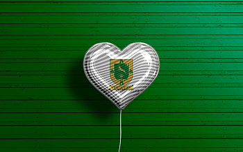 I Love Yucatan, , realistic balloons, green wooden background, Day of Yucatan, mexican states, flag of Yucatan, Mexico, balloon with flag, States of Mexico, Yucatan flag, Yucatan HD wallpaper