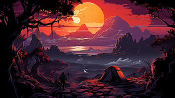 Sunset Wilderness Tent Scene, tent, landscape HD wallpaper