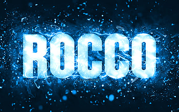 Happy Birtay Rocco, , blue neon lights, Rocco name, creative, Rocco Happy Birtay, Rocco Birtay, popular american male names, with Rocco name, Rocco HD wallpaper