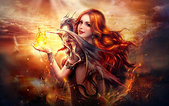 Fantasy Girl Dragon Fire, dragon, fantasy, artist, digital-art, fire, fantasy-girls HD wallpaper