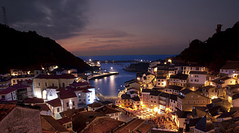 beautiful town of cudillero spain at night, night, harbor, town, lights HD wallpaper