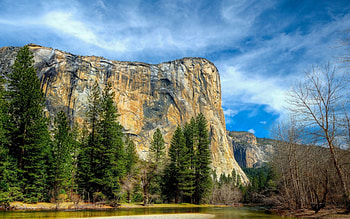yosemite glorious cliff r, river, trees, sky, r, cliff, mountain HD wallpaper