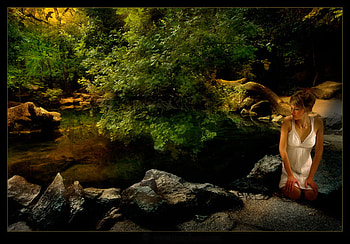 Deep forest, nature, water, forest, woman HD wallpaper