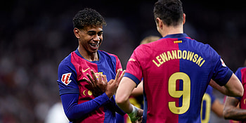 FC Barcelona : Yamal & Lewandowski Celebrate Soccer, Sports, soccer, FC Barcelona, Lamine Yamal, Robert Lewandowski HD wallpaper