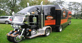 harley truck, two, harley, bikes, truck HD wallpaper