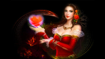 Love and Peace to All, art, girl, beautiful, woman, digital, fantasy, pretty, red, heart HD wallpaper