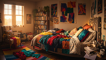Sunlit Boho Haven — Colorful, Bed HD wallpaper