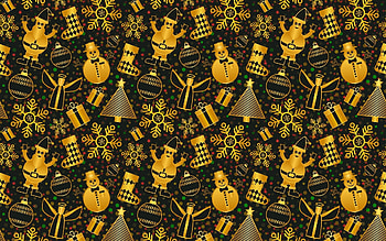 Christmas Pattern, snowflakes, snowmans, Christmas, yellow, pattern, angels HD wallpaper