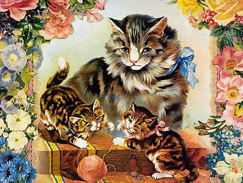 Mom and we, sweet, animal, kitten, flower, drawing, cat, feline HD wallpaper