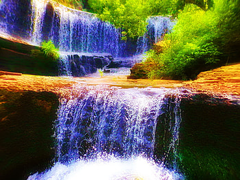 Double waterfall, summer, double, waterfall, beautiful, nature, water HD wallpaper