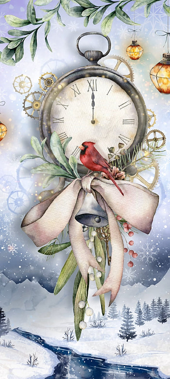 Warm Winter Clock, beautiful, art, Christmas, petal, Luxury, Story HD phone wallpaper