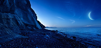 When night comes on the coast, night, blue, coast, beaches, sunrise, day, moonlight, moon, mountains, water, sun, ocean, wave, sunset, sunshine, sea, moonlit, afternoon, rock, light, stone, nature, sky HD wallpaper