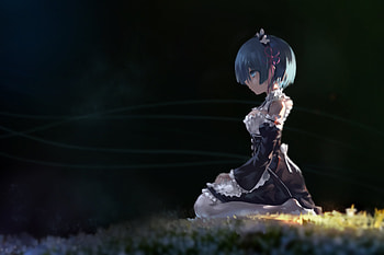 Rem (Re:zero), Re:zero Starting Life In Another World, Anime, Black Dress, Blue Eyes, Blue Hair, Dress, Headband, Maid, Short Hair, Thigh Highs HD wallpaper