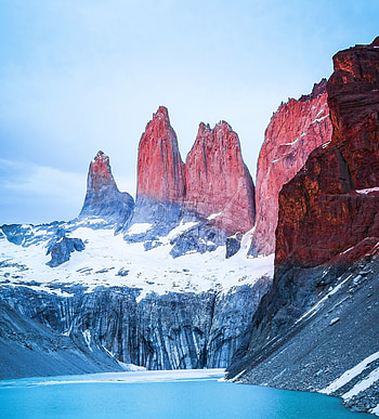 Red cliffs, lake, mountains, nature HD phone wallpaper