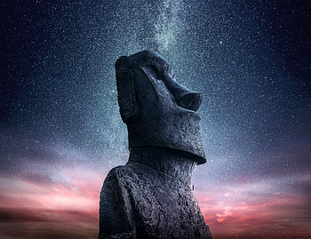 Moai, Statue, Easter Island, sunset, starry sky HD wallpaper