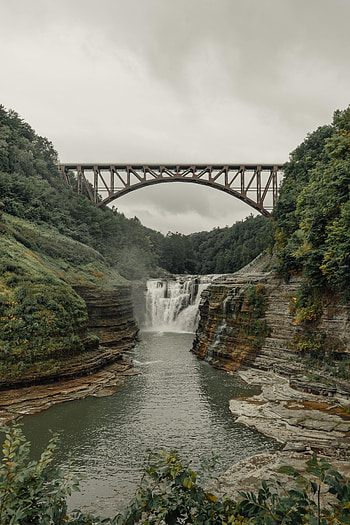 Nature, Water, Bush, Waterfall, Bridge HD phone wallpaper