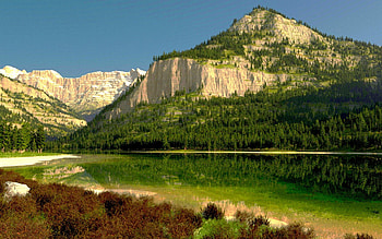 FOREST LAKE, reflection, mountains, rocks, forest, lake HD wallpaper