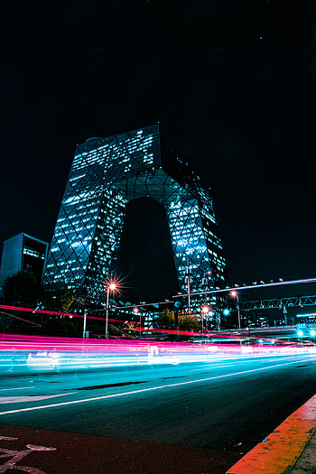 Cities, Architecture, Building, Lights, Long Exposure, Night City HD phone wallpaper