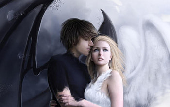 angel s couple, couple, angel, fantasy, art HD wallpaper