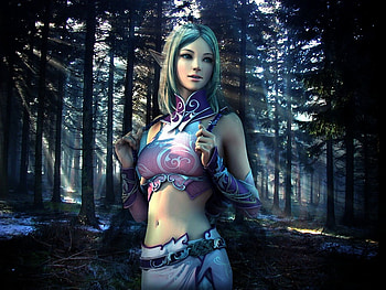 Forest Elf, cute, long hair, dress, beauty, nice, scenery, 3d, cg, scenic, blonde hair, female, sexy, sweet, scene, hot, girl, beautiful, elf, tree, anime girl, plant, anime, fantasy, pretty HD wallpaper
