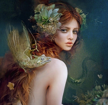 Mother of Dragons, fantasy, art, dragon, luminos, bente schlick, redhead HD wallpaper