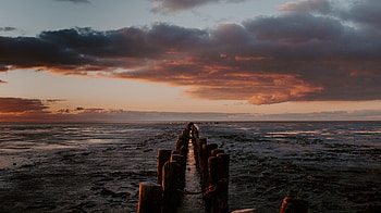 Nature, Sunset, Horizon, Pier, Ocean HD wallpaper