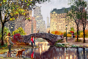 Autumn in New York, city, art, walking, fall, beautiful, people, season, reflection, painting, New York, bridge, trees, autumn HD wallpaper