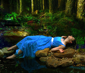 blue lady in the forest, night, lady, fantasy, laying, women, dress, forest, dark HD wallpaper