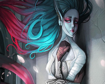 A Sad Eyes, blue, pale, red, elf, sad eyes, female HD wallpaper