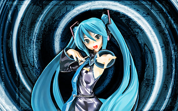 Hatsune Miku, blue grunge background, Vocaloid characters, manga, Vocaloid, vortex, Hatsune Miku Vocaloid, Hatsune Miku HD wallpaper