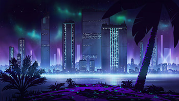 Neon Skyline, Cyberpunk cityscape, Vibrant neon lights, Nighttime ambiance HD wallpaper