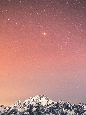 Nature, Night, Snow, Mountain, Vertex, Top, Starry Sky HD phone wallpaper