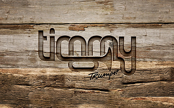 Timmy Trumpet wooden logo, , Timothy Jude Smith, wooden backgrounds, australian DJs, Timmy Trumpet logo, creative, wood carving, Timmy Trumpet HD wallpaper
