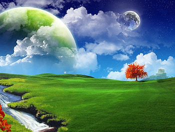 Landscape, Trees, Fantasy, Fields HD wallpaper