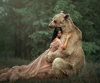 my guardian..., bears, girl, girls, animals HD wallpaper