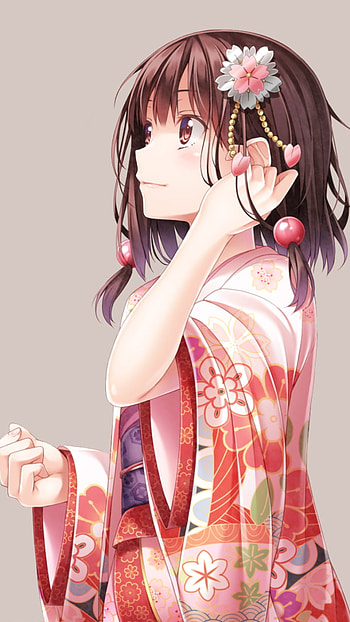 kimono, brown hair, Anime, Original HD phone wallpaper