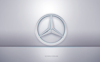 Mercedes-Benz 3d white logo, gray background, Mercedes-Benz logo, creative 3d art, Mercedes-Benz, 3d emblem HD wallpaper