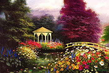 Gazebo bridge, river, creek, peaceful, spring, serenity, nice, quiet, painting, blossoms, trees, water, calm, art, gazebo, flowering, paradise, beautiful, lonely, fresh, summer, rest, pretty, freshness, blooming, bridge, nature, flowers, lovely, forest, stream HD wallpaper